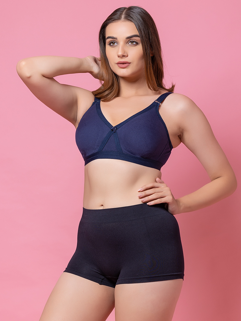 Tenacious + Size T-Shirt Non Padded Full Coverage Bra In Navy Blue | Bold & Bae Fashion